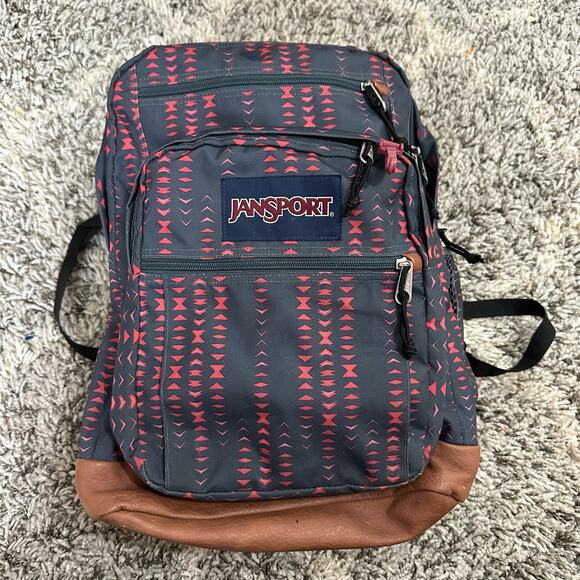Jansport Cool Student Backpack Gray Pink Triangle Geo Print - Picture 4 of 14